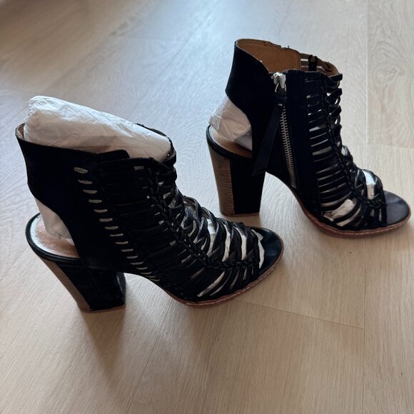 Dolce Vita Shoes - Dolce Vita “Amina” Caged Nubuck Heeled Sandals – Black – Women’s 9.5